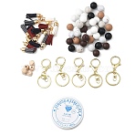 DIY Keychain Making Kits, including Silicone Beads, Wood Beads, Faux Suede Tassel, Mixed Color, 15mm, Hole: 2mm, 7 colors, 6pcs/color, 42pcs(DIY-TA0012-84)