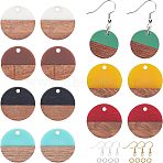 DIY Dangle Earring Making Kits, Including Resin & Walnut Wood Pendants, Brass Earring Hooks, Brass Jump Rings, Flat Round, Mixed Color, Pendant: 18x3.5mm, Hole: 1.5mm, 7 colors, 2pcs/color, 14pcs/box(DIY-OC0005-38)