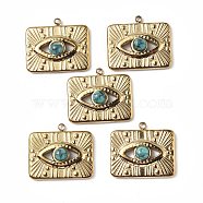 Vacuum Plating 201 Stainless Steel Natural Turquoise Pendants, Real 18K Gold Plated, Rectangle with Eye Charms, 17.5x20.5x4mm, Hole: 1.6mm(STAS-C064-VC834)