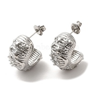 304 Stainless Steel Stud Earrings, Moon & Star Half Hoop Earrings with ABS Imitation Pearl, Stainless Steel Color, 21x11.5mm(EJEW-K268-03P)