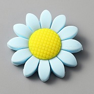 Food Grade Eco-Friendly Silicone Beads, Chewing Beads For Teethers, DIY Nursing Necklaces Making, Sunflower, Aqua, 39.5~40x9.5mm, Hole: 2mm(SIL-WH0012-012J)