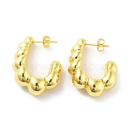 Brass Stud Earrings, Half Hoop Earrings, Real 18K Gold Plated, 33x10.5mm(KK-R150-03B)