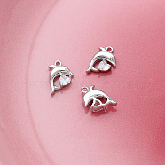 Brass Rhinestone Pendants, Platinum, Dolphin, 13x12mm(X-INS-PW0002-01T)