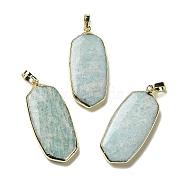 Natural Amazonite Pendants, Oval Charms, with Rack Plating Golden Plated Brass Edge, 35~35.5x15.5x4.5~5mm, Hole: 4x5.5mm(G-A099-01G-02)