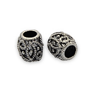 Carved Brass Beads, Barrel, Nickel Free, Antique Silver, 6x5mm, Hole: 3mm(KK-J187-15AS-NF)