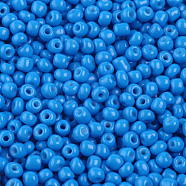 (Repacking Service Available) Baking Paint Glass Seed Beads, Dodger Blue, 6/0, 4~5x3~4mm, Hole: 1~2mm, 12g/bag(SEED-C024-A-K17)