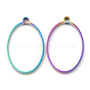 304 Stainless Steel Open Back Bezel Oval Pendants, For DIY UV Resin, Epoxy Resin, Pressed Flower Jewelry, Rainbow Color, 35x22x3mm, Hole: 2.2mm, Inner Diameter: 30x20mm(STAS-Z040-05RC)
