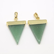 Natural Green Aventurine Pendants, with Golden Tone Brass Findings, Triangle, 30~35x23~28x5mm, Hole: 8x5mm(G-P050-02G)