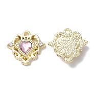 Eco-Friendly Alloy Pendants, with Glass, Heart, Pink, 16x17x4mm, Hole: 1.5mm(PALLOY-M215-10G-01)