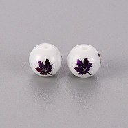 Electroplate Glass Beads, Round, Maple Leaf Pattern, Purple Plated, 10mm, Hole: 1.2mm(EGLA-Q123-010E)