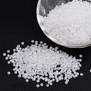 12/0 Ceylon Round Glass Seed Beads, White, Size: about 2mm in diameter, hole:1mm, about 3303pcs/50g(X-SEED-A011-2mm-141)