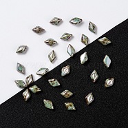 Czech Glass Beads, 2-Hole, Rhombus, Dark Sea Green, 8x5x3.5mm, Hole: 0.8mm, about 64pcs/10g(X-GLAA-L025-A09)
