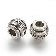 Tibetan Style Alloy European Beads, Lead Free & Nickel Free & Cadmium Free, Barrel, Antique Silver, about 9mm long, 9mm wide, 7mm thick, hole: 4mm(X-LF10904Y-NF)