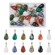 24Pcs 12 Styles Teardrop Natural & Synthetic Gemstone Pendants, with Platinum Tone Brass Findings, 21~24x12~14mm, Hole: 2x7mm, 2pcs/style(G-FW0001-35)