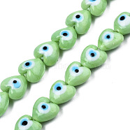 Handmade Evil Eye Lampwork Beads Strands, Heart, Light Green, 12~12.5x12~13x7.5mm, Hole: 1.2mm, about 33pcs/strand, 14.76 inch(37.5cm)(LAMP-N029-010H)
