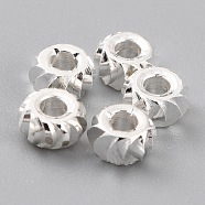 Brass Beads, Long-Lasting Plated, Corrugated Rondelle, 925 Sterling Silver Plated, 4x2mm, Hole: 1.4mm(KK-O133-302B-S)