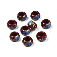 Flower Printed Opaque Acrylic Rondelle Beads, Large Hole Beads, Dark Red, 15x9mm, Hole: 7mm(SACR-S305-27-F02)