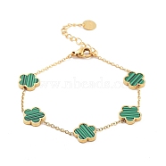 Flower Resin Imitation Gemstone Link Chain Bracelets, Golden Tone 304 Stainless Steel Cable Chain Bracelets for Women, Green, 6-1/4~6-3/8 inch(15.9~16.3cm)(BJEW-K247-01G-02)