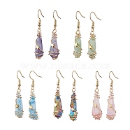 Irregular Nugget & Star Dyed Natural Quartz Crystal Dangle Earrings, Brass Wire Wrap Earrings, Mixed Color, Light Gold, 41~53x6.5~11mm(EJEW-JE05704-02)