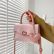 DIY Heart Shoulder Bag Handbag Making Kit, Including Embroidery Needles & Thread, Imitation Leather Fabrics, Pink, 20x14x6.5cm(PW-WG880CB-01)