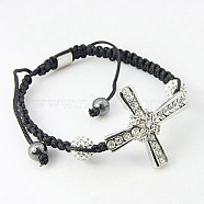 Fashion Cross Bracelets, with Rhinestone Beads, Hematite Beads and Alloy Beads, Black, 57mm(BJEW-G131-3)