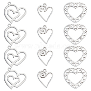 18Pcs 3 Style 201 Stainless Steel Pendants, Heart, Stainless Steel Color, 17~20.5x13.5~20x1mm, hole: 1.4~1.6mm, 6pcs/style(STAS-DC0007-47)