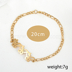 Stainless Steel Figaro Chains Bracelets, Hollow Butterfly Jewelry for Women, Golden, Inner Diameter: 7-7/8 inch(20cm)(MO4698)