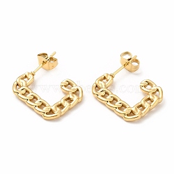 Ion Plating(IP) 304 Stainless Steel Chain Shape Stud Earrings, Rectangle Half Hoop Earrings for Women, Golden, 19x15x2mm, Pin: 0.7mm(EJEW-F283-03G)