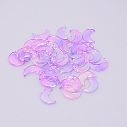 Transparent Glass Beads, with Glitter Powder, Top Drilled, Moon, Lilac, 16.5x11.5x3mm, Hole: 1.2mm(GLAA-WH0022-55E)