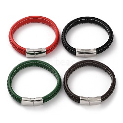 Mixed Color Braided Leather Cord Bracelet, with 304 Stainless Steel Magnetic Clasps, Stainless Steel Color, 8-1/2 inch(21.5~21.7cm)(BJEW-M302-01P)