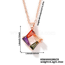 Colorful Cute Geometric Rhombus Rhinestone Pendant Necklaces, Brass Cable Chain Necklaces, Golden, 15.75 inch(40cm)(LZ2991-2)