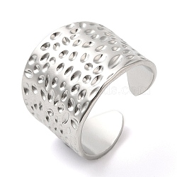 Non-Tarnish 304 Stainless Steel Grooved Open Cuff Ring for Women, Stainless Steel Color, Inner Diameter: 18mm(RJEW-I098-25P)