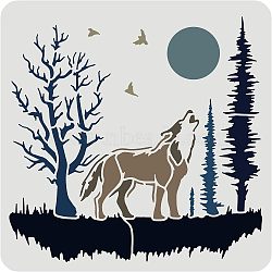 Plastic Reusable Drawing Painting Stencils Templates, for Painting on Scrapbook Fabric Tiles Floor Furniture Wood, Square, Wolf Pattern, 300x300mm(DIY-WH0172-927)