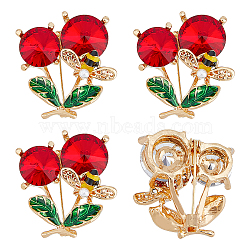 4Pcs Rhinestone Cherry Brooch Pin, Golden Alloy Badge for Backpack Clothes, Light Siam, 30x29x10mm(JEWB-HY0001-05)