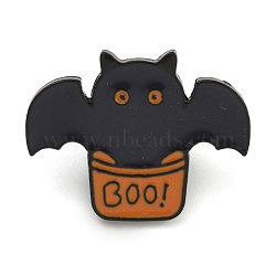 Halloween Theme Enamel Pins, Black Alloy Badge for Backpack Clothes, Bat, 20x25.5mm(JEWB-F032-04)