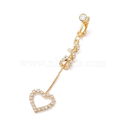 Long Tassel with Heart Crystal Rhinestone Charm Belly Ring, Clip On Navel Ring, Non Piercing Jewelry for Women, Golden, 73mm(AJEW-F057-04G)