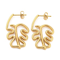304 Stainless Steel Stud Earrings, Geometric Hollow Monstera Leaf Earrings for Women, Golden, 34x19.5mm(EJEW-D082-08G)