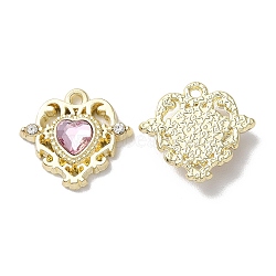 Eco-Friendly Alloy Pendants, with Glass, Heart, Pink, 16x17x4mm, Hole: 1.5mm(PALLOY-M215-10G-01)