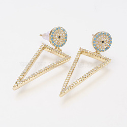 Brass Micro Pave Cubic Zirconia Dangle Ear Studs, Lead Free & Cadmium Free, Triangle, Golden, 42mm, Pin: 0.8mm(EJEW-G229-03G)
