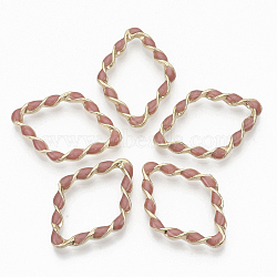 Eco-Friendly Alloy Linking Rings, with Enamel, Twist Rhombus, Light Gold, Indian Red, 36x25.5x4mm, Diagonal Length: 36mm, Side Length: 24mm(PALLOY-R110-08B)