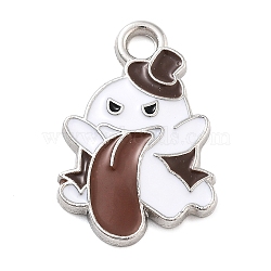 Halloween Theme Alloy Enamel Pendants, Platinum, Ghost Charm, Coffee, 18x12x2mm, Hole: 2mm(PALLOY-S033-01D)