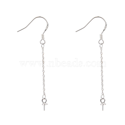 925 Sterling Silver Earring Hooks Findings, with Cable Chain & Cup Pearl Bail Pin, Silver, 41x1mm, 20 Gauge, Pin: 0.8mm, Tray: 3mm(STER-I014-26S)