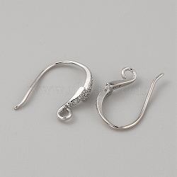 Brass Micro Pave Clear Cubic Zirconia Earring Hooks, with Horizontal Loops, Lightning Bolt, Platinum, 15.5~20x3.5mm, Hole: 1.8mm, Pin: 0.8mm(KK-WH0038-44P)