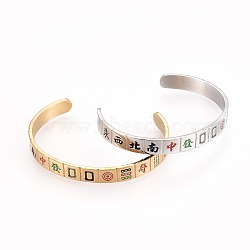 304 Stainless Steel Cuff Bangles, with Enamel, Mahjong Pattern, Mixed Color, 2 inchx2-1/2 inch(5x6.5cm)(BJEW-E371-01)