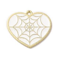 Alloy Enamel Pendants, Golden, Heart with Spider Web Charm, White, 22x25x1mm, Hole: 2mm(ENAM-04G-04G-02)