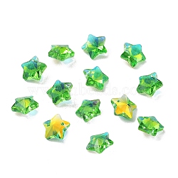 Glass Charms, Faceted Star, Lime Green, 13x13.5x7mm, Hole: 1.2mm(GGLA-Z002-01B)