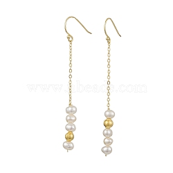 Natural Pearl Dangle Earrings, with Sterling Silver Findings, Rondelle, Real 18K Gold Plated, 63x6mm(EJEW-P286-42G)