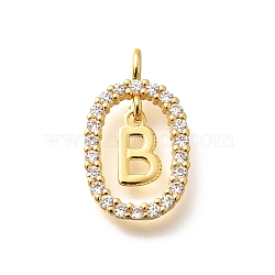 Brass Micro Pave Cubic Zirconia Pendants, Real 18K Gold Plated, Oval with Letter Charms, Letter B, 18.5x11x3.5mm, Hole: 2x1.5mm(ZIRC-P123-01G-B01)