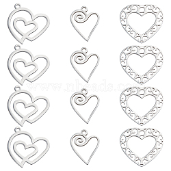 18Pcs 3 Style 201 Stainless Steel Pendants, Heart, Stainless Steel Color, 17~20.5x13.5~20x1mm, hole: 1.4~1.6mm, 6pcs/style(STAS-DC0007-47)