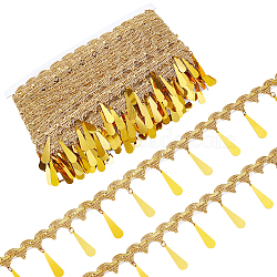 Ethnic Style Sparkle Polyester Ribbon, with Teardrop Sequins, for Sewing and Bridal Wedding Decoration, Goldenrod, 2-1/8 inch(55mm), about 30yards/card(OCOR-WH0077-02)